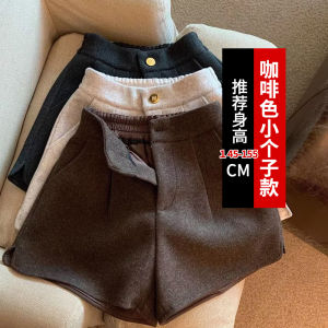 Black Woolen Loose Pants Female Fall and Winter Small Outwear High Waist A- line Shorts Thick Boots Elastic Waist Pants