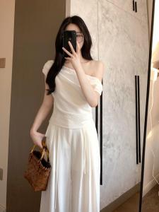 XUECAIQI | Youthful Stylish Plus Size One-shoulder Beautiful Fitting Top & Pants Set