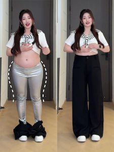 Black Loose Straight Leg Pants Womens plus Size Pear Shape Body Wide Hip Casual Trousers High Waist Long Pants Summer