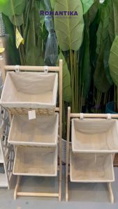 Romantika 2tier 3tier NATURAL WOVEN RACK iron storage basket snack and toy organizer small items sorting basket household bedroom storage rack