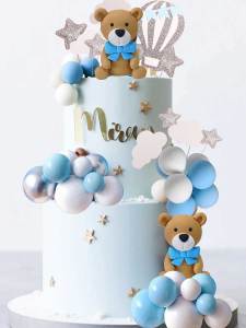 Set of 17 Luxury Blue Bear Cake Decoration Teddy Bear Cake Decoration Baby Boy Cake Decoration Baby Shower Cake Decoration