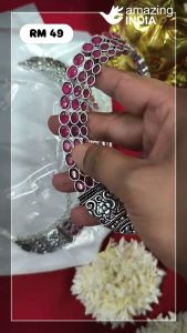 New Ethnic Brass with Silver Black Polish - Silver Replica Choker | indian choker