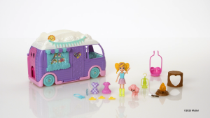 Polly Pocket Glamping Camper Van Doll & Pet Playset Camping & Food Accessories Travel Toy