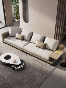 Modern Minimalist Sofa Four-Seater Straight Row Cotton Linen Fabric Easy to Clean Living Room Furniture Wooden Structure