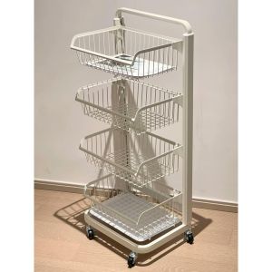 White Kitchen Storage Rack Small Cart Multi-Layer Vegetable Fruit Stand Home Essential Floor-Mounted Storage Shelf