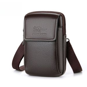 Mens Mini Casual Business Mobile Phone Waist Bag Leather Belt Small Hanging Bag Single Shoulder Slant Cross Male Bag