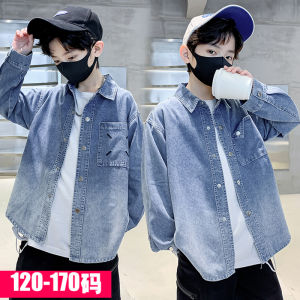 เด็กชาย นุ่ม เดนิม เสื้อเชิ้ตแขนยาวบาง ฤดูใบไม้ผลิ เสื้อแจ๊กเก็ตแฟชั่น หลวม Fit Classic ปกเสื้อ Point ปกเสื้อ กระดุมแถวเดียว Button ขนเป็ด