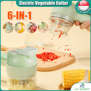 【SG stock】6in1 Multifunctional Electric Vegetable Cutter Rechargeable Self-cleaning Handheld Meat Grinder Mini Crusher Slicer