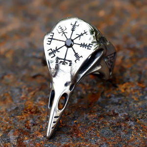 2023ใหม่แหวนสแตนเลส316L ผู้ชาย vikisir และ Valknut หัวกาแหวน3D เครื่องประดับ gratis ongkir ของขวัญ