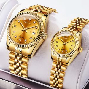 Watches for Women Simple Casual Student Fashion Quartz Diamond-Encrusted Steel Band Calendar Gold Set Mens Watch Couple