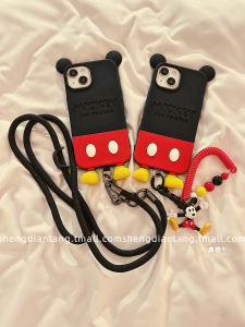 Retro Cute Mickey Back Silhouette  16ProMax Phone Case New 15 3D Cartoon 14 Anti-fall Womens Crossbody Soft Silicone Protective Cover Chain