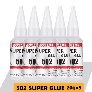 LOOLIFL 502 Super Glue 20g X 5 Bottles for Plastic Wood Metal Ceramic Multi-Purpose Instant Glue for Home Repair and Craft