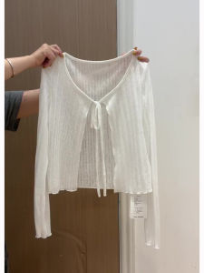 Áo Len Cardigan Mỏng Màu Trắng Lụa Băng Chống Nắng Mùa Hè Cho Nữ Cỡ Lớn Có Dây Đeo Vai Áo Khoác Ngoài Kiểu Dáng Dài Tay Cổ Chữ V
