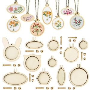 10PCS Mini Embroidery Hoop Wooden Ring Mixed Round Pendant Cross Stitch Frame Kit For Jewelry Keyring Crafts Sewing Accessories