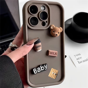 3D Cartoon Coffee Bear Phone Case For iPhone 13 16 15 Pro Max 11 12 13 14 15Pro XR X XS 16 Plus Cases Soft Silicone Matte Cover