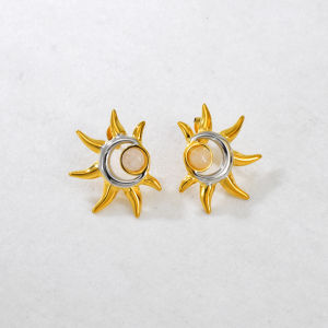 E146 Classic Design Gold-Inlaid Silver Moonstone Sun Earrings in 18K Gold and Stainless Steel
