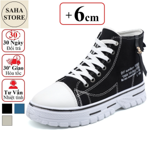 Giày cao cổ nam SAHA100 giầy bốt vải fullbox độn đế tăng 6cm boot buộc dây học sinh viên thời trang trắng đen xanh