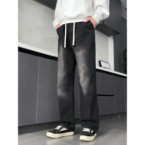 กางเกงยีนส์ทรงตรงสีเทาอ่อน ทรงสลิมฟิต ทรงขาตรง กางเกงยีนส์ทรงลำลองสไตล์อเมริกัน ทรงสลิมฟิต ทรงลำลอง