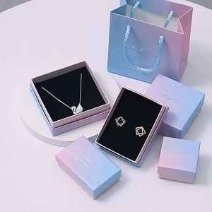 Hộp Đựng Trang Sức Lót Mút Xốp Nhung Hộp Nhẫn Vòng Tay Dây Chuyền Màu Hồng Gradient