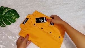 Kemeja Koko Katun Popelin Anak Laki Laki Lengan Pendek Kerah Shanghai Usia 2-10 Tahun Motif Polos