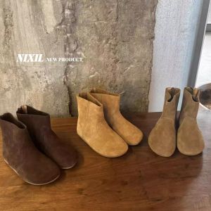 Korean Style Childrens Boots Fashionable Versatile Short Boots for Boys And Girls Leather Splicing Anti-Slip Rubber Sole