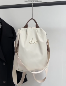 Korean Simple Alo Embossed Logo Backpack Portable Top Handle Waterproof Nylon Women Daily Shopping Gym School Backpack