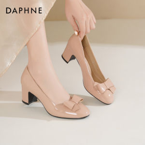 Daphne | Nude New Style Peep Toe Bow Rough Heel Mary Jane Comfortable High Heels