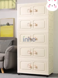 INHO L64cm (1-5 Layers) 2 Door Design Foldable Stackable Storage Cabinet Multipurpose Storage Box