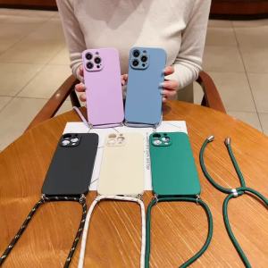 Crossbody Necklace Strap Silicone Case For iPhone 17e 18 17 16 15 Pro Max 14 13 Pro 16e Soft Shockproof Hanging Rope Phone Cover