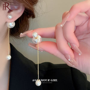 Frascati ต่างหูตุ้มหูไข่มุกชุบทองหมุนทั้งสองด้านสำหรับผู้หญิงพู่ยาวของขวัญสำหรับปาร์ตี้หรูหราทำจากฝรั่งเศส