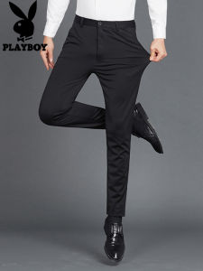 Playboy Mens Slim Fit Thickened Fleece Business Casual Pants Straight Leg Long Trousers Autumn Winter Fashion Roman Cloth