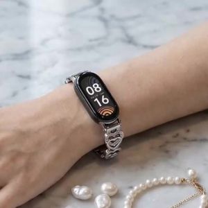 Slim Metal Strap for Xiaomi Mi Band 10 9 8 Fashion Women Bling Band Love Wristband for Mi Band 10/9/8 Adjustable Bracelet