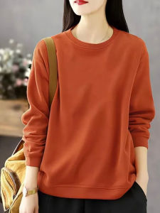 Womens Pure Cotton Sweatshirt Autumn Winter Loose Fit Long Sleeve Casual Style plus Size Slimming Trendy Solid Color Top