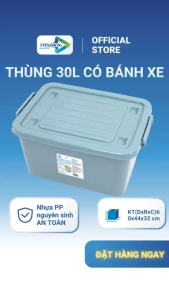 Thùng nhựa có bánh xe 30L CS2 Tashing thùng nhựa lớn dày có quai chắc chắn bánh xe bền mượt đựng đồ