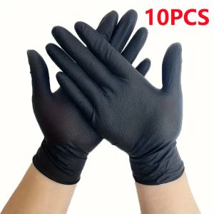8mil Heavy Duty Black Nitrile Gloves 10/50PCS Disposable Industrial Gloves with Raised Diamond Grip for Mechanics Auto Tattoo