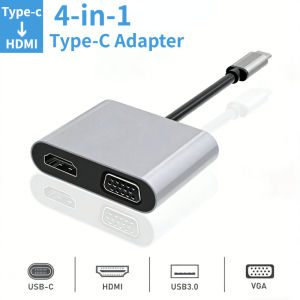 4 In1 Type-C Hub Multiport Adapter Docking Station Type C to 4K HDTV VGA 60W PD Fast Charge Splitter for MacBook Pro/Air Laptop