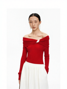 Machine Washable Merino Wool Blend Off-Shoulder Sweater