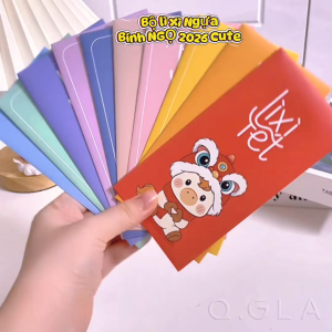 Set 10 Bao Lì Xì Tết 2026 Bính Ngọ Cute Màu Pastel Xinh Xắn Thiết Kế Độc Quyền Q.GLA