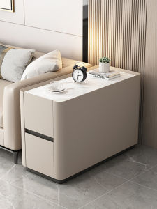 Italian Accessible Luxury Solid Wood Sofa Side Cabinet Modern Minimalist Living Room Side Table Internet Celebrity Leather Fancy Corner Table Locker