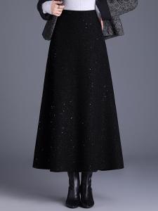 High Waist A-Line Midi Skirt Elegant Little Fragrance Style Half Skirt Womens Fashion Retro Polyester Fiber Zipper Closure Skirt