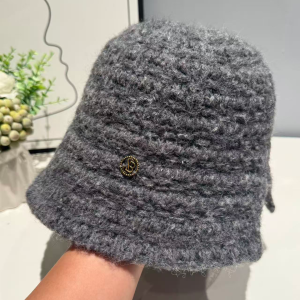 Autumn Winter Knitted Fisherman Bucket Hat Womens Retro Solid Color Warmth Casual Style Non-Adjustable round Top Foldable