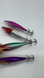 2Pcs 5.5g Laser Luminous Floag Horizontal Wood Shrimp Egi Lure Squid Jigging Shrimp Hook Octopus Cuttlefish Fishing Bait