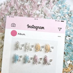10PCS Exquisite Creative Colorful Pearl Butterfly Nail Charms 3D Glass Sparkling Butterfly Nail Art Decorations for DIY Nails