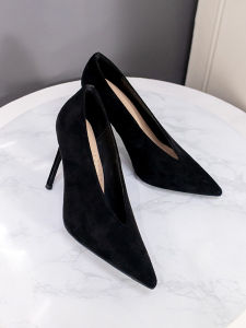 Pointed Toe High Heels Womens Shallow Mouth Witch Shoes Comfortable Grandmother Shoes PY Brand European Style Pure Color Rubber Sole