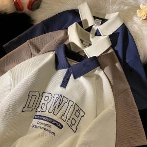 Loose Fit Mens Short Sleeve Polo Shirt Turn-down Collar Half Sleeve T-shirt Summer Trendy Design American Retro Style Youth Pop