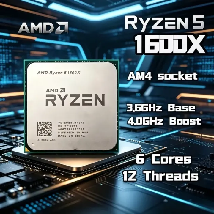 AMD | AMD Ryzen 5 1600X 100% Nuevo y Original, CPU AMD R5 1600X de Seis Núcleos y Doce Subprocesos, 3.6 GHz, 95W, L3=16M, Socket AM4