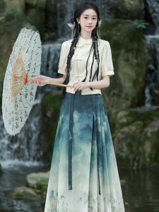 New Chinese Style Ancient Country Wind Horse Tails Skirt Set Womens Summer Daily Commute Improved Hanfu 2025 New Adult