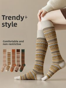 miiow | Warm Retro Style Womens Leggings Socks Mid-calf Thick Cotton Socks For Autumn Winter Pressure Slimming Stockings