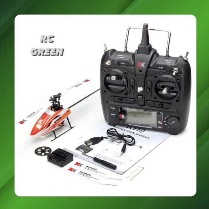 Elicottero RC Wltoys XK K100 6CH 3D/6G BNF &ndash; Motore Coreless, Colore Verde