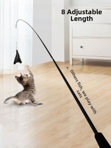 Super Long 1.8m Fishing Rod Cat Toy Extendable Steel Wire Feather Bell Cat Teaser Pet Supplies Interactive Toys for Cats